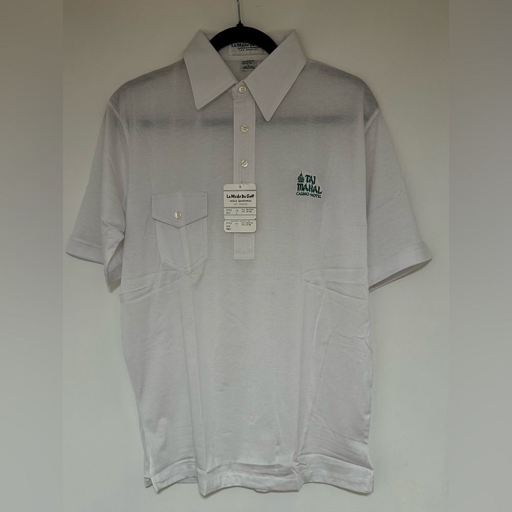 Men’s Vintage La Mode du Golf Las Vegas Taj Mahal White Polo Shirt NWT Sz Large
